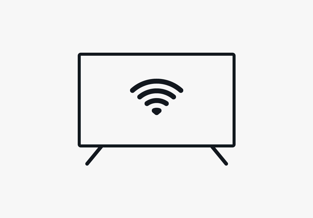 Ilustración de una televisión de HD con un ícono de wifi situado dentro de los bordes de la pantalla.